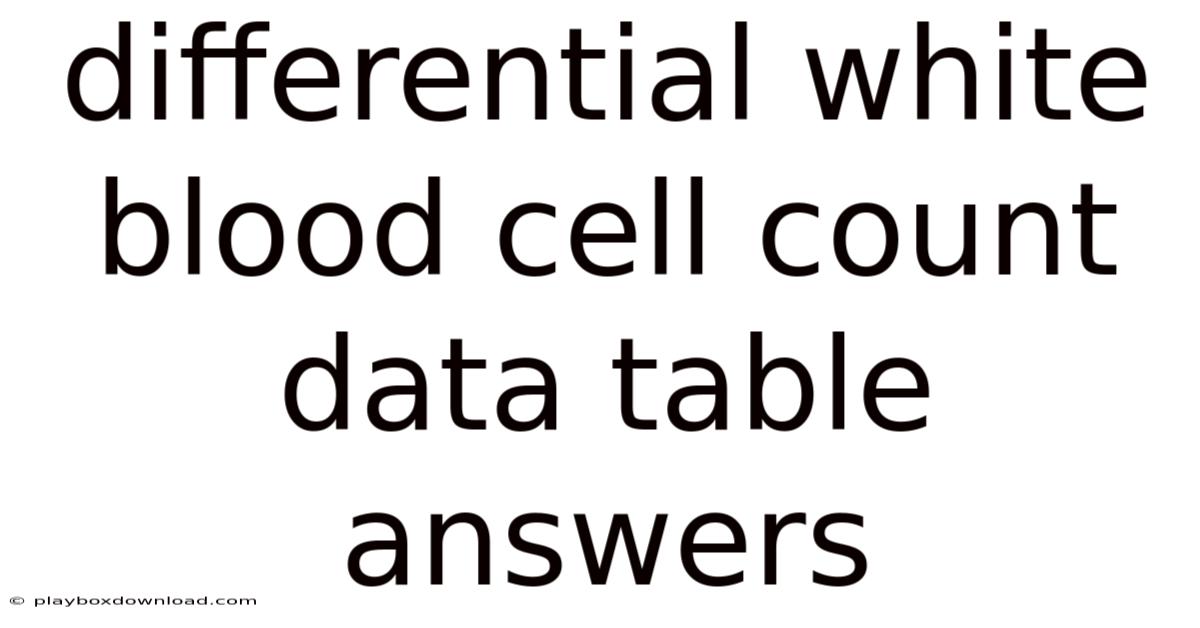 Differential White Blood Cell Count Data Table Answers