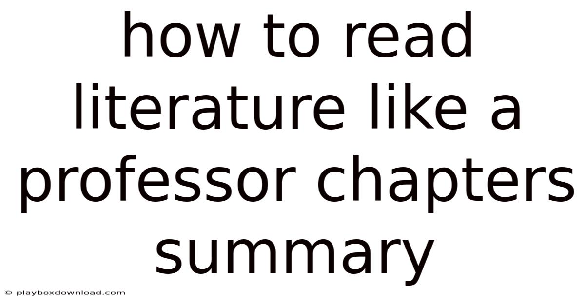 How To Read Literature Like A Professor Chapters Summary