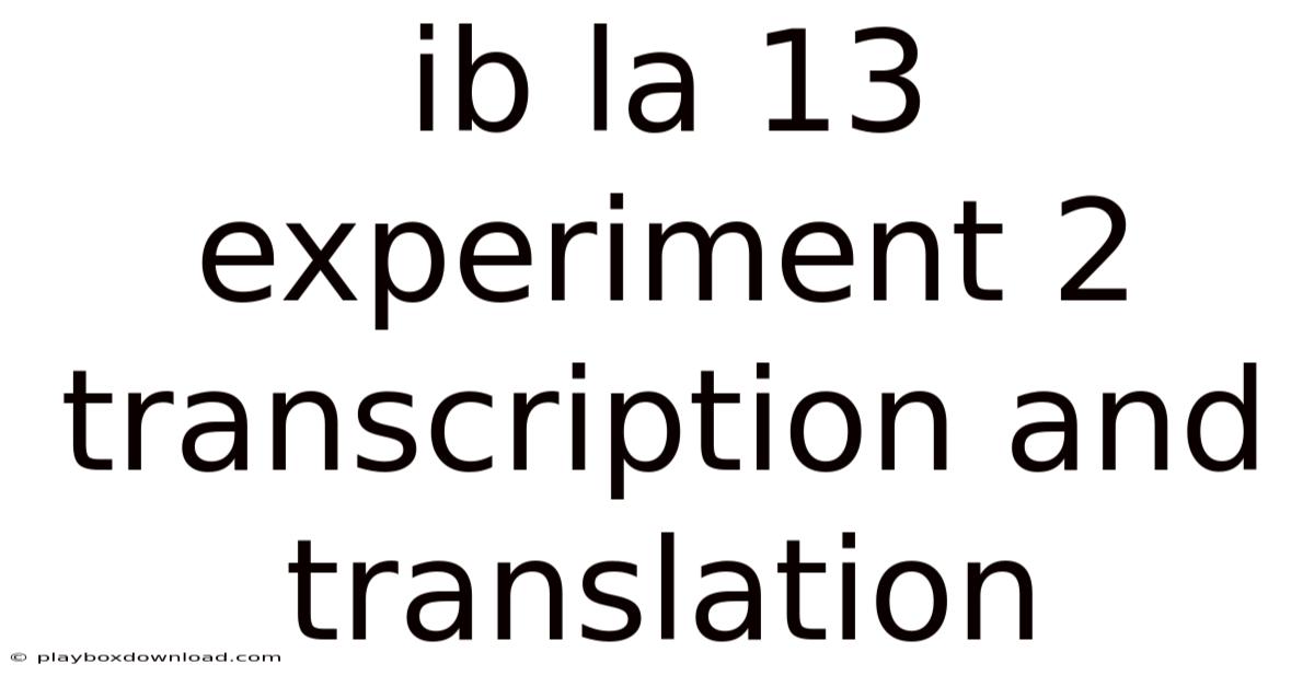 Ib La 13 Experiment 2 Transcription And Translation