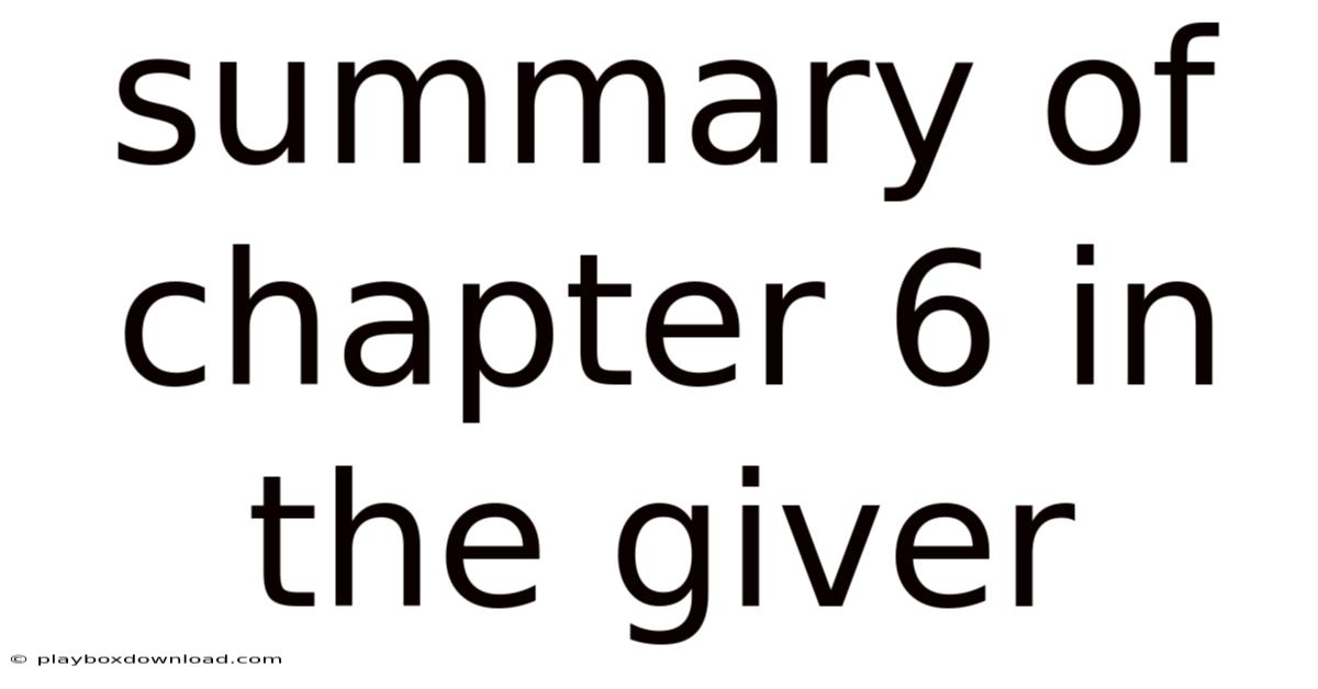 Summary Of Chapter 6 In The Giver