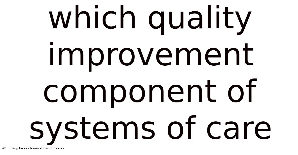 Which Quality Improvement Component Of Systems Of Care